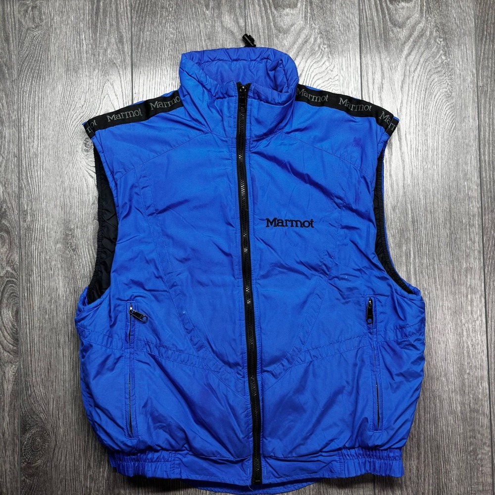 Marmot Mens Vintage Puffer Vest Blue Full Zip Sleeveless Jacket Size M